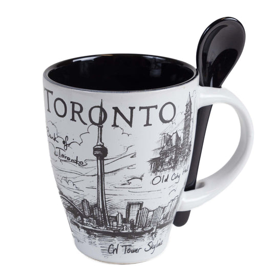 Toronto CN Tower Mug & Spoon Set - Black and White - 10oz Front view
