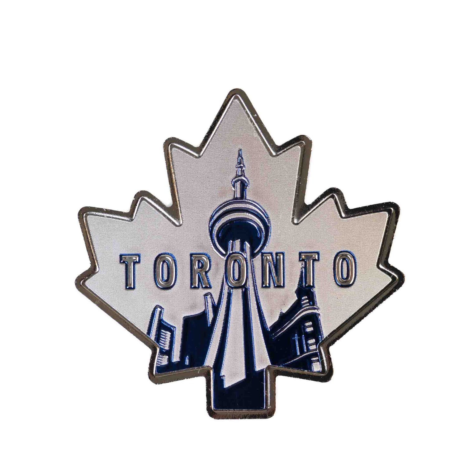 toronto-cn-tower-on-maple-leaf-metal-magnet-silver