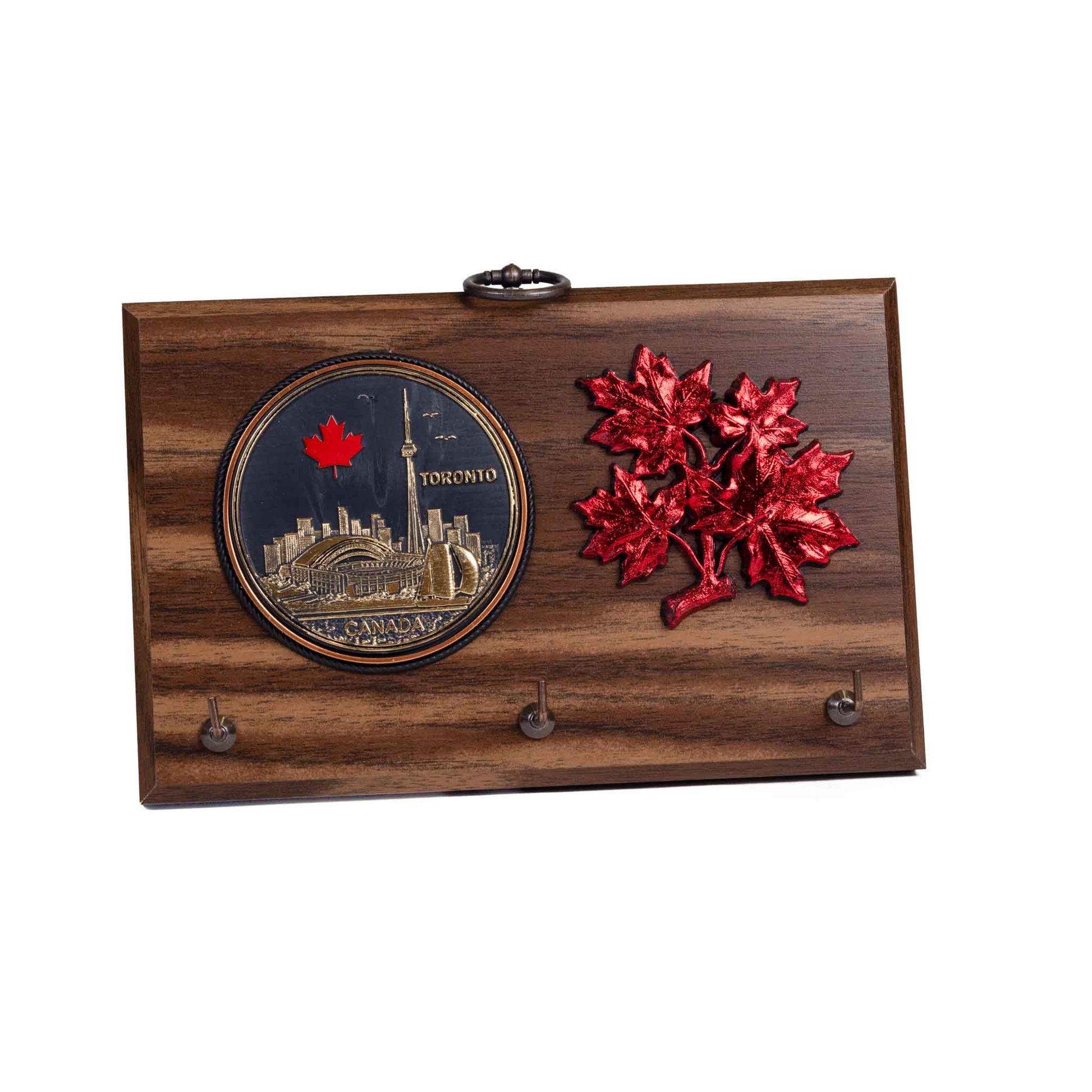 Toronto CN Tower with Maple Leaves Wall Plaque with Key Holder - 6 x 4 inches