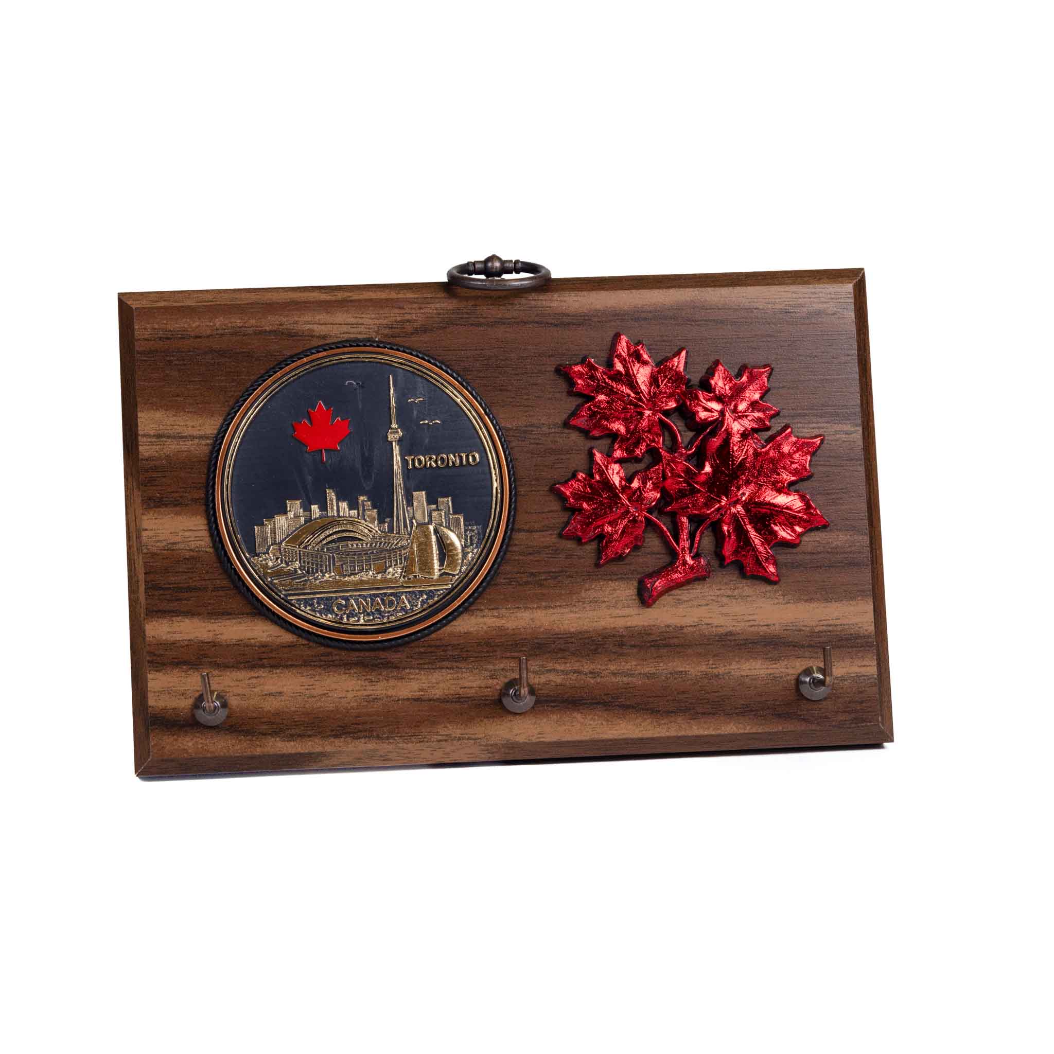 Toronto CN Tower with Maple Leaves Wall Plaque with Key Holder - 6 x 4 inches