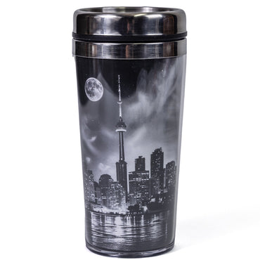 Toronto Skyline Black and White Travel Mug Back view