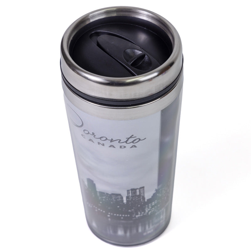 Toronto Skyline Black and White Travel Mug Top view