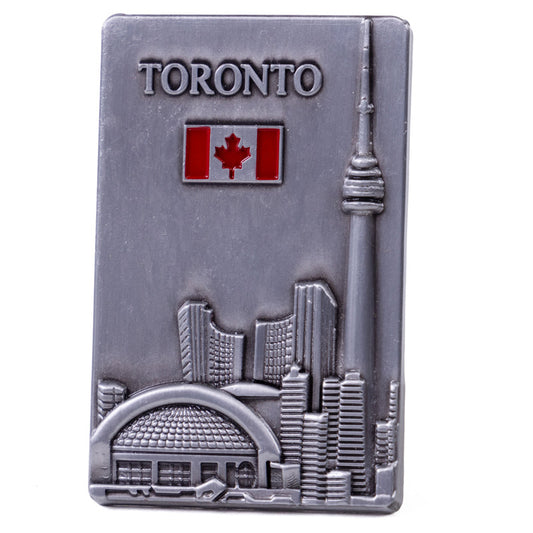Toronto Skyline Metal Magnet With Canada Flag
