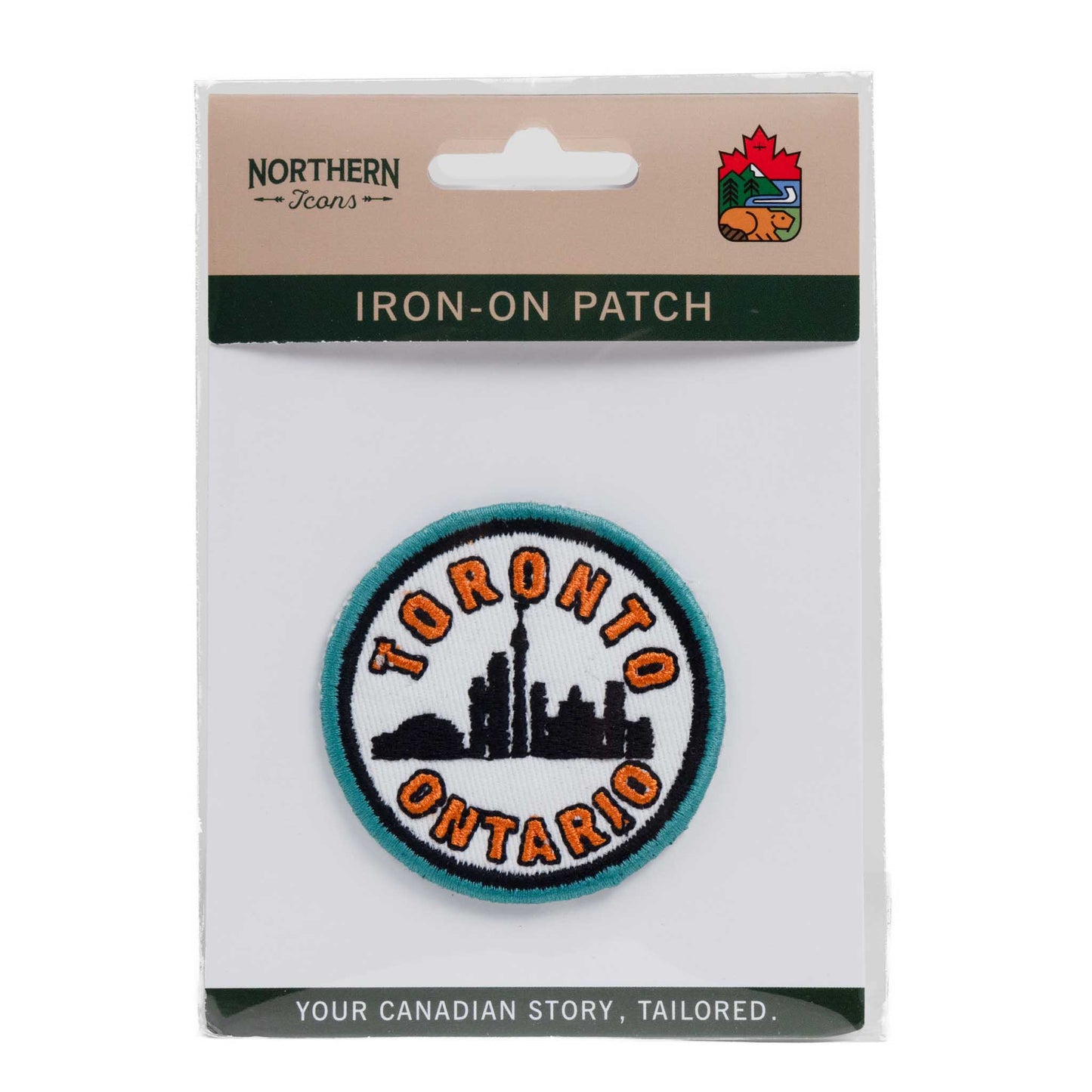 Toronto Skyline Round Iron-On Patch Packaged