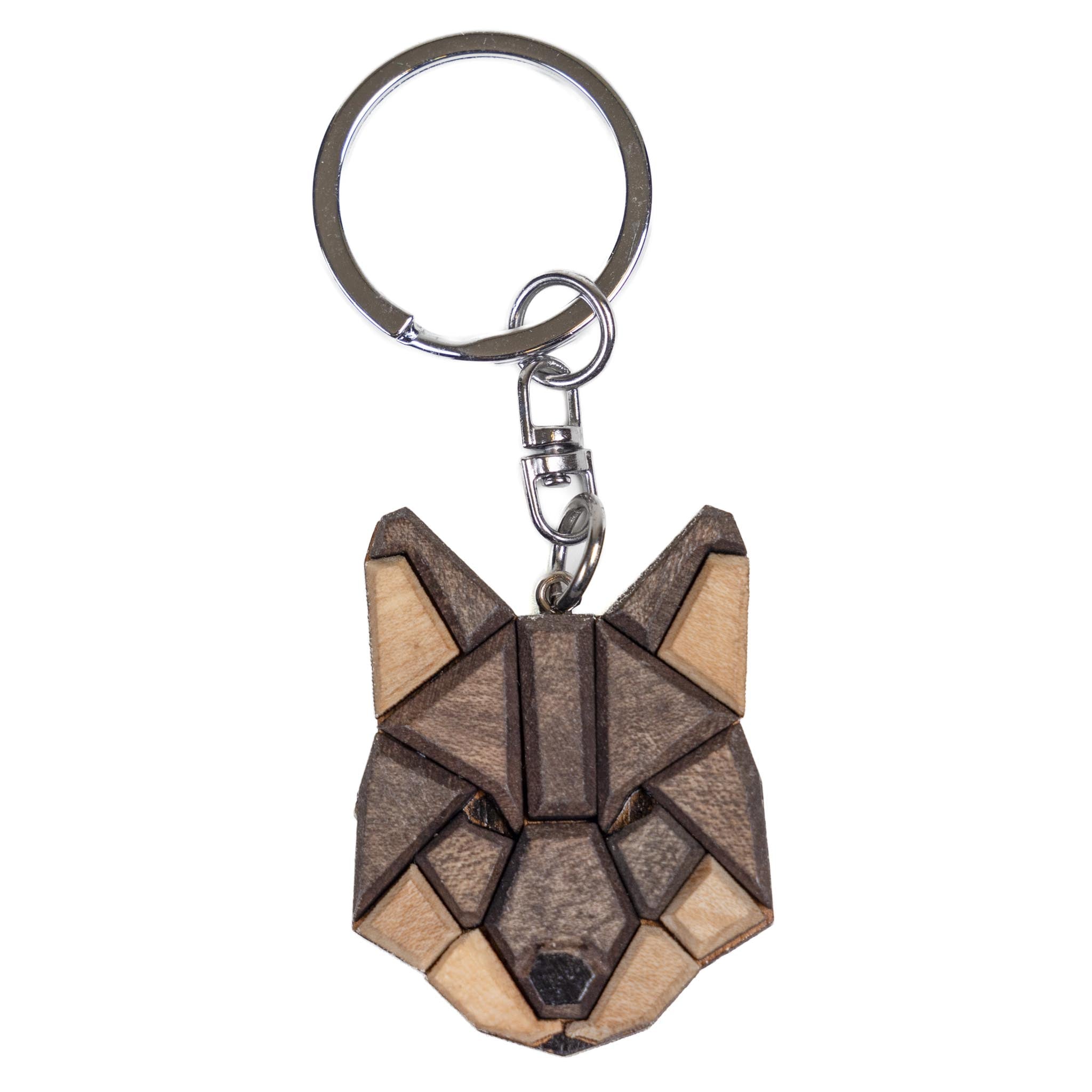 Wooden Mosaic Wolf Keychain
